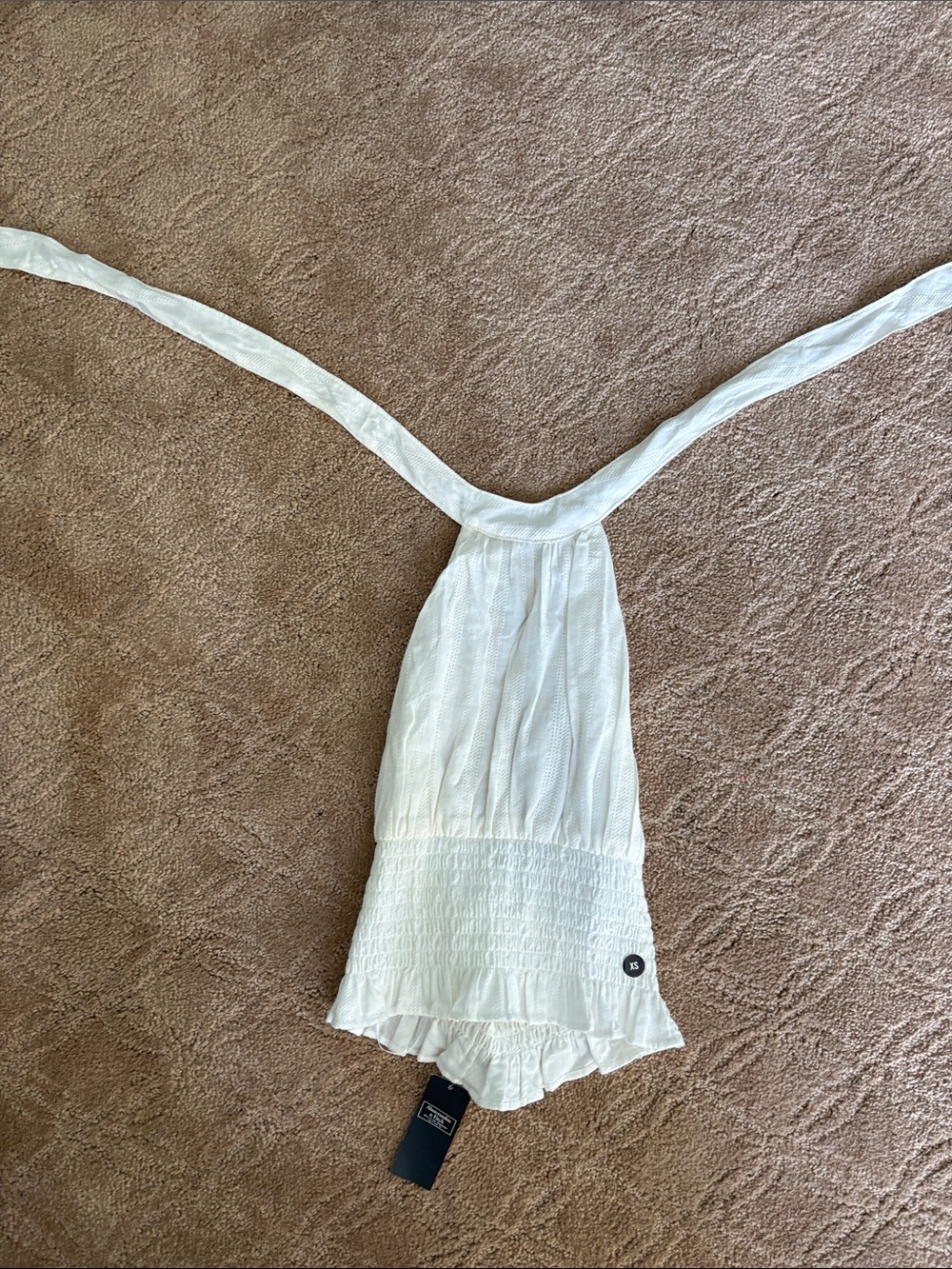 Abercrombie & Fitch Cream Ruffle Smocked Halter Top